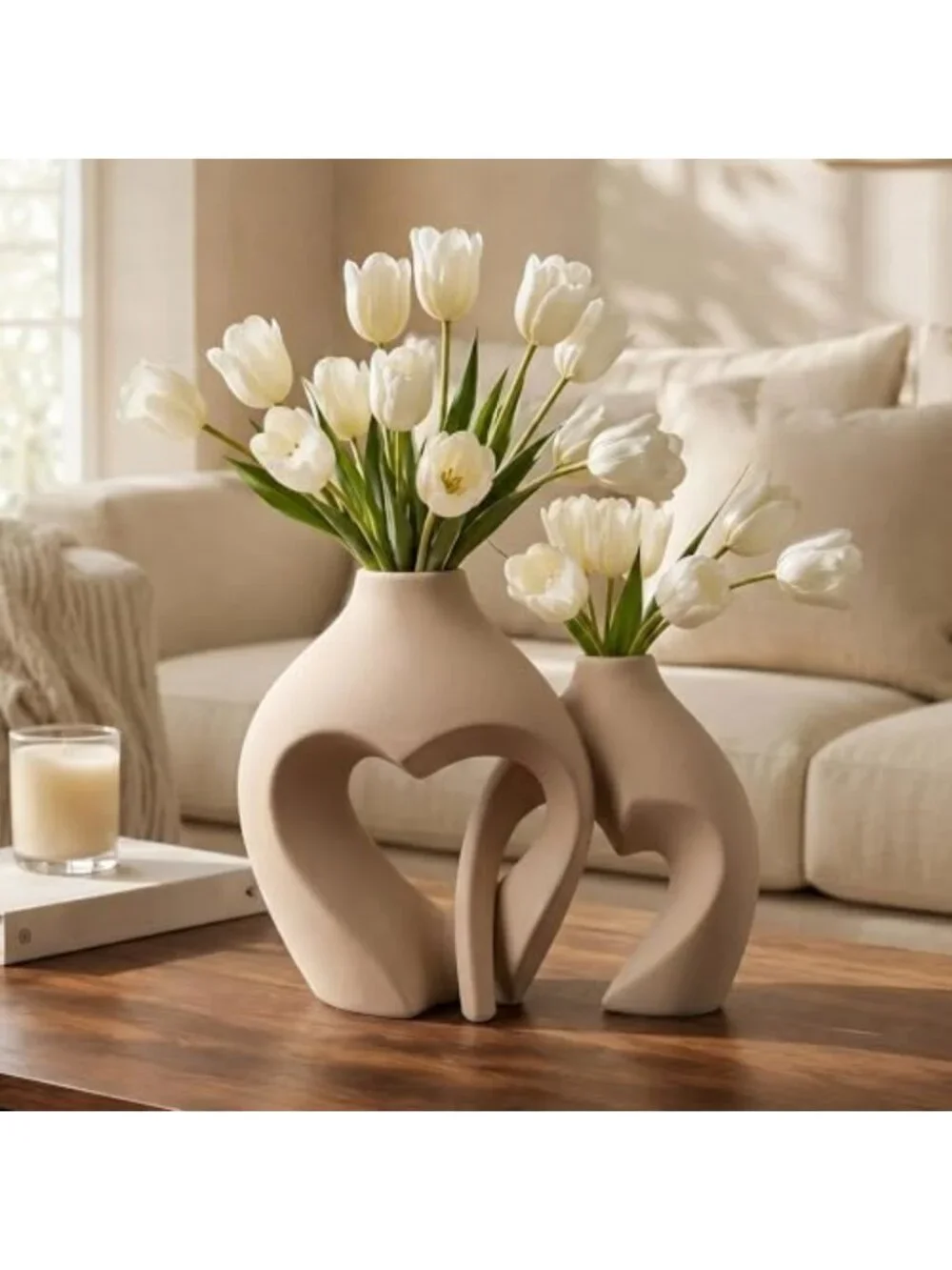 Heart Shaped Ceramic Flower Vases Set of 2 | Elegant Home Decor Accent